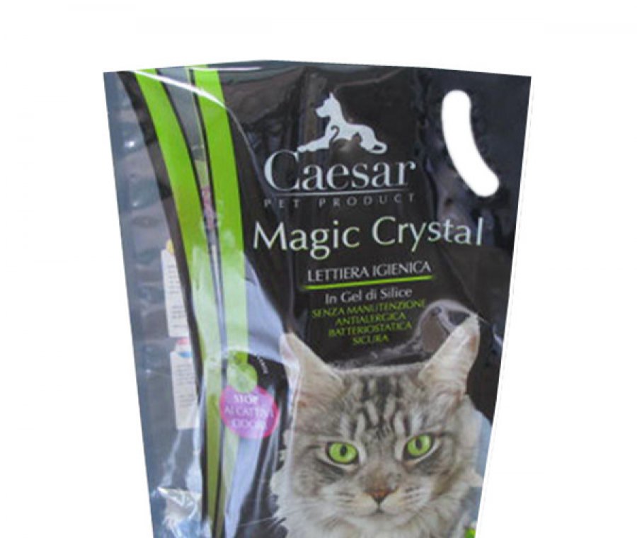 Custom printed plastic handle cat litter packaging bag