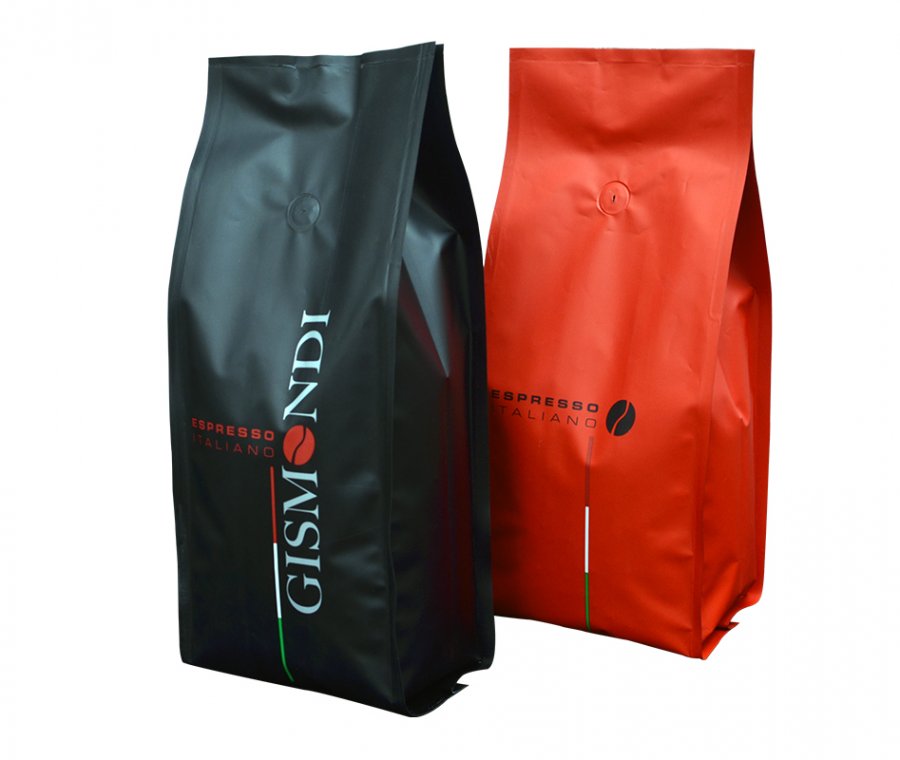 Custom printed foil gusseted stabilo seal coffee bag Quad seal pouch